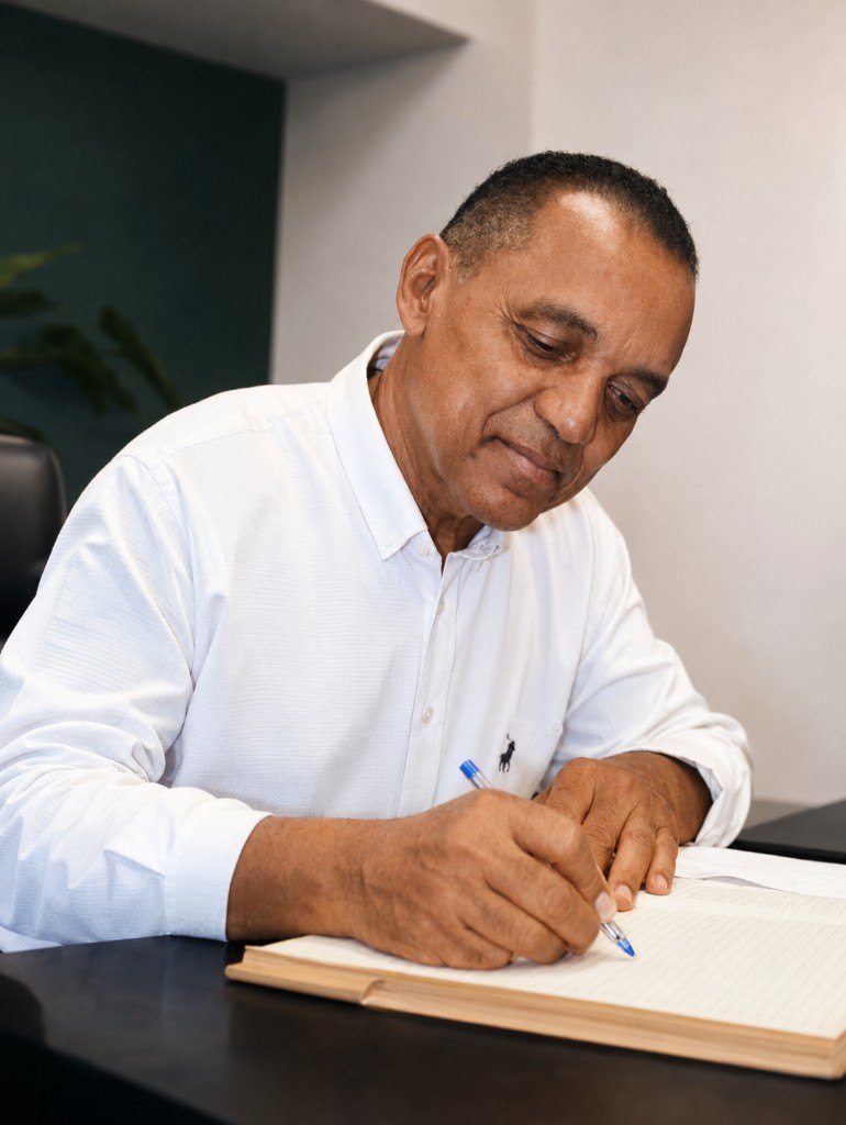 José Sousa, administrador da JD'SOUSA Lda, a escrever no escritório